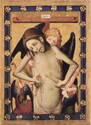 Meister Francke: Man of sorrows, with the Arma Christi and angels
