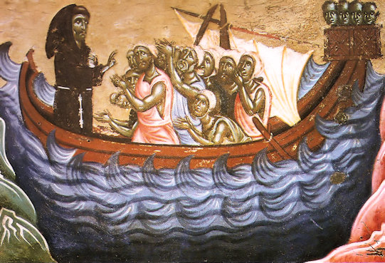 Sea voyage of holy Franciscus. Bonaventura Berlinghieri (13th century)
